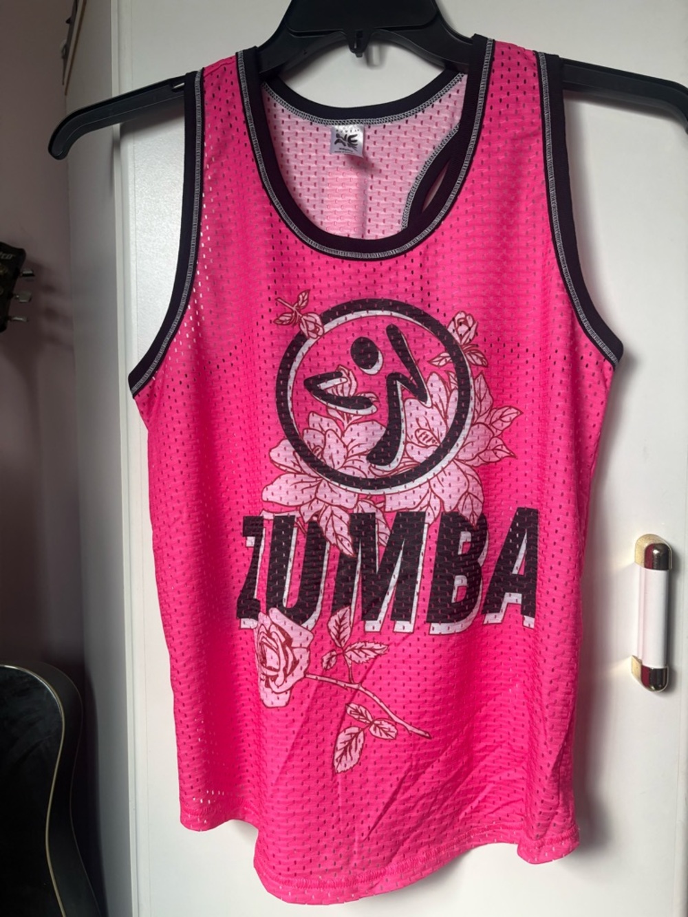 Zumba Fitness Hot Pink Mesh Tank Top with Black Logo